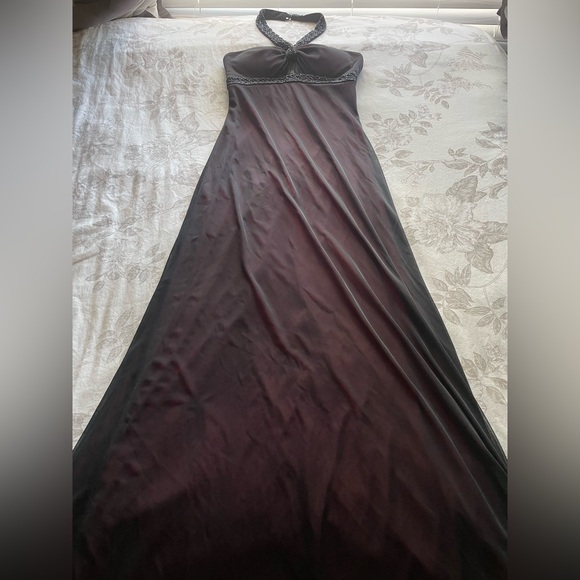 Y2K De Laru Black Mesh Overlay Beaded Maxi Dress 2 Whimsigoth Goth Hoco Prom - Picture 1 of 13